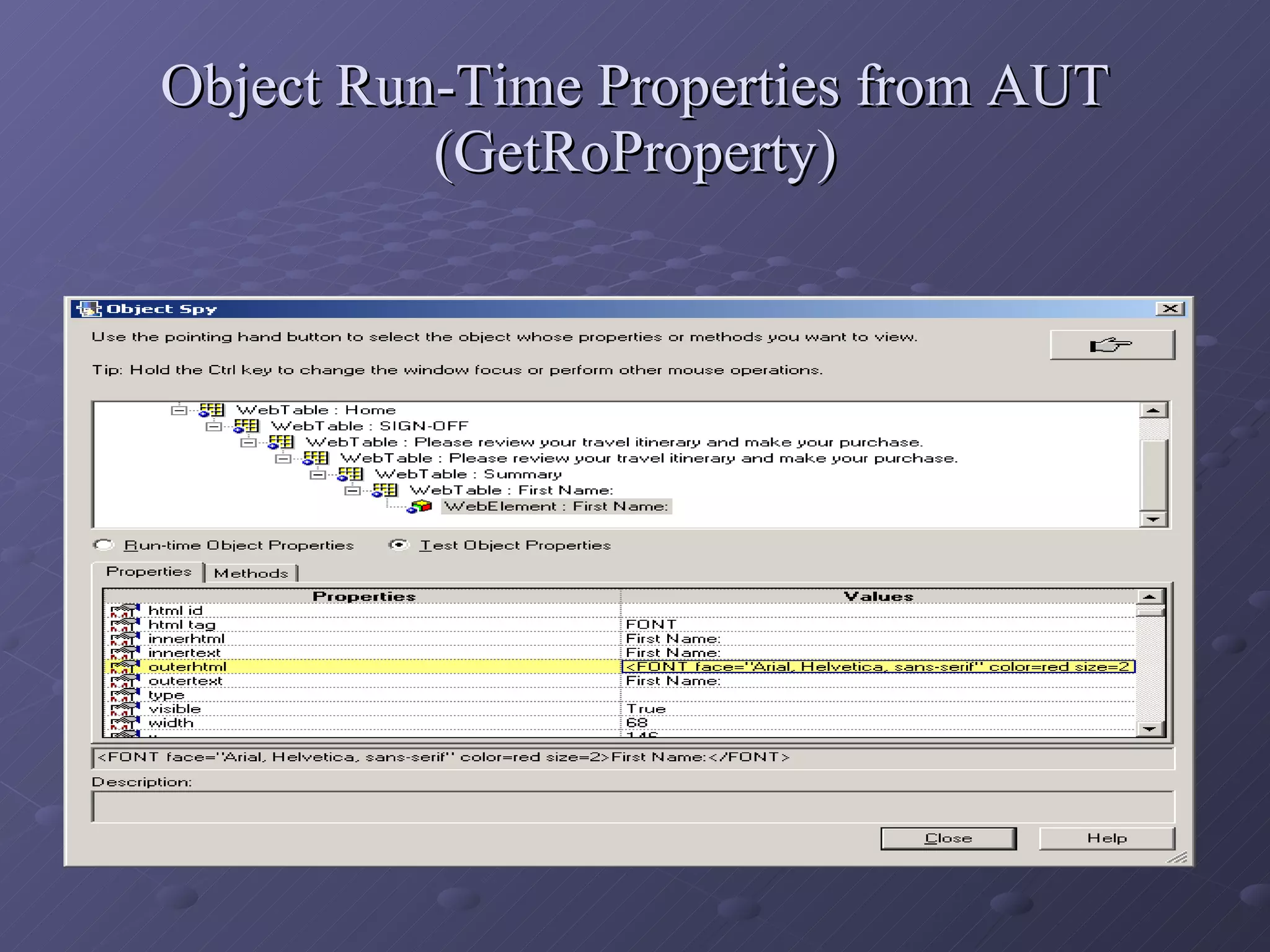 Object Run-Time Properties from AUT (GetRoProperty) 