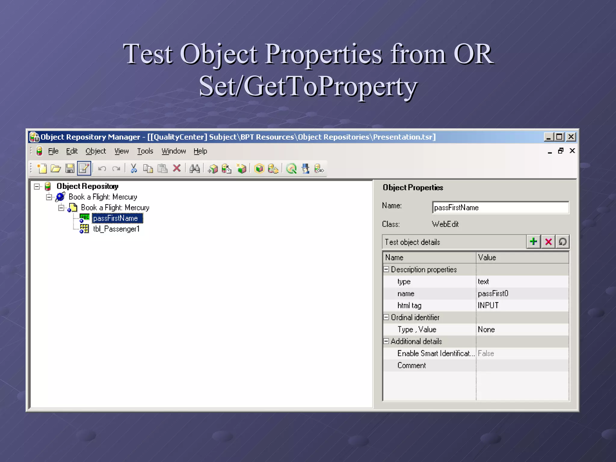Test Object Properties from OR Set/GetToProperty 