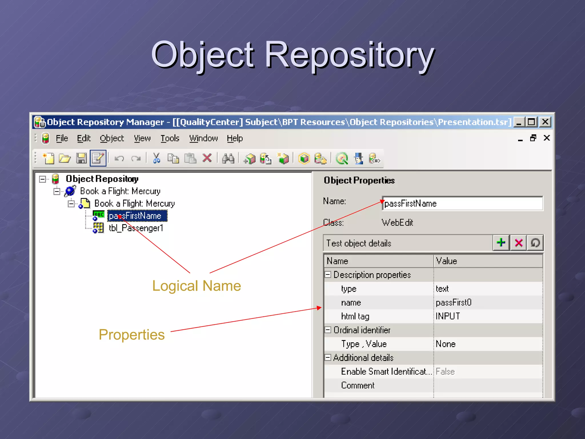 Object Repository Logical Name Properties 