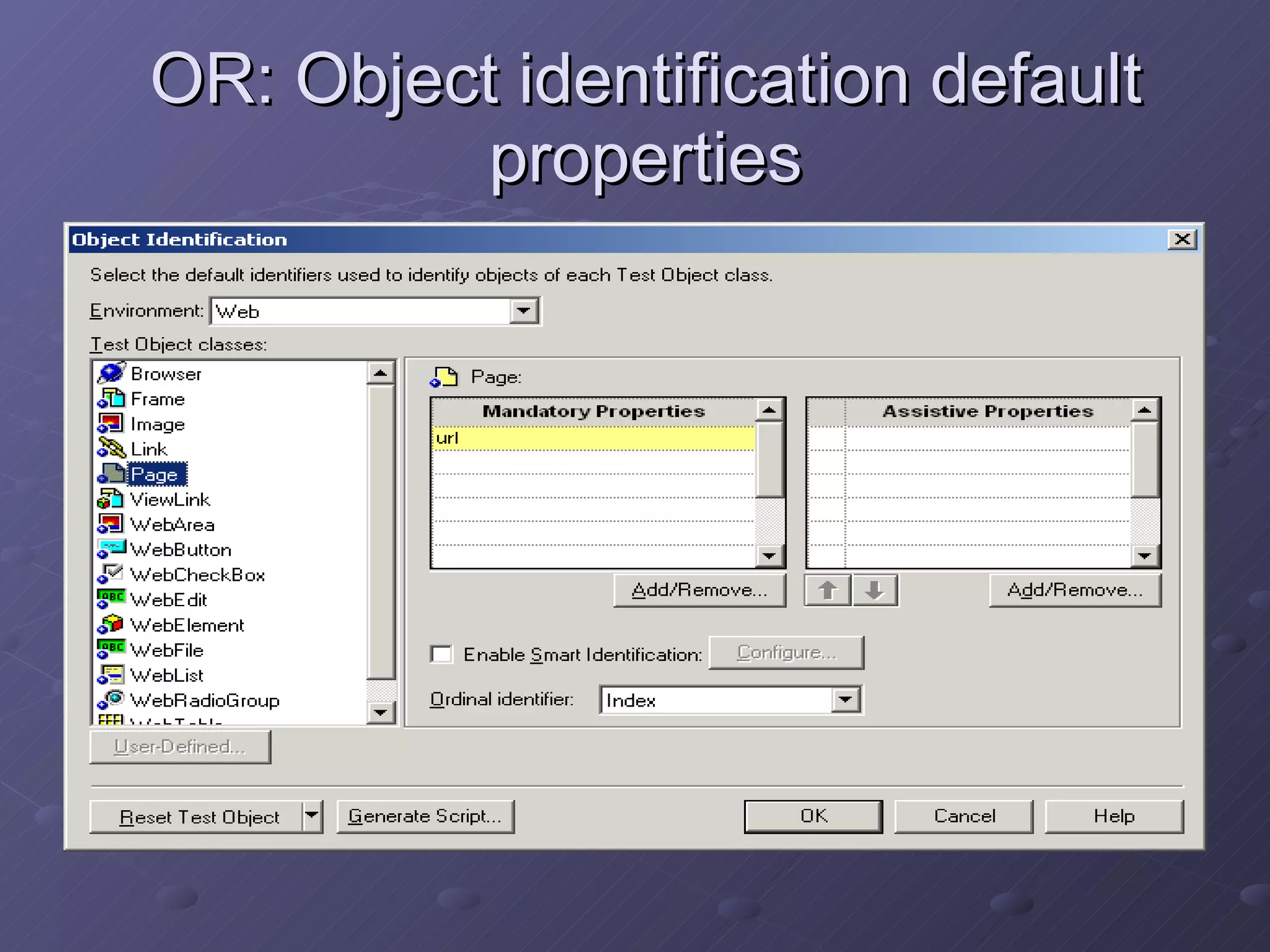 OR: Object identification default properties 