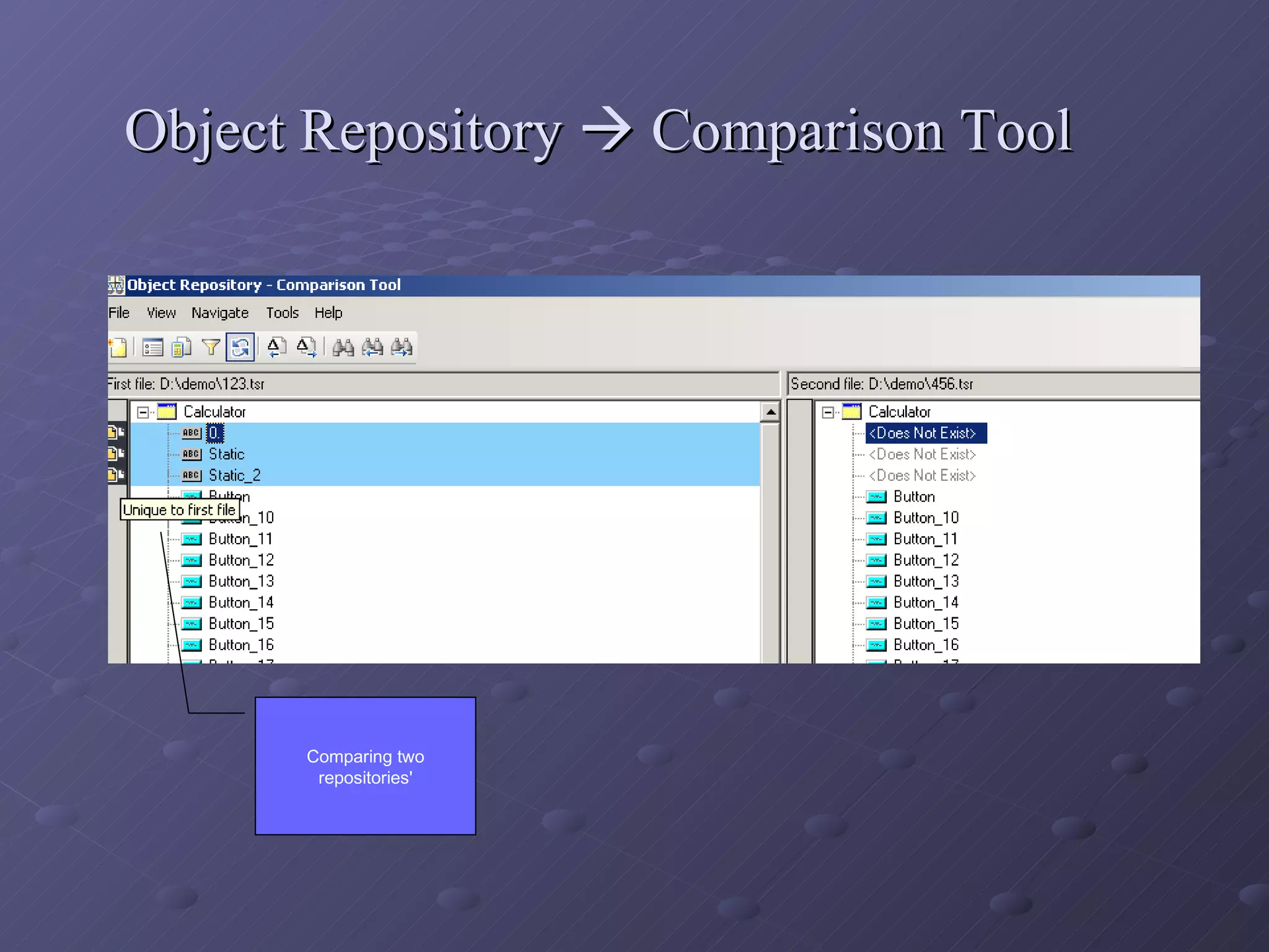 Object Repository    Comparison Tool Comparing two repositories' 