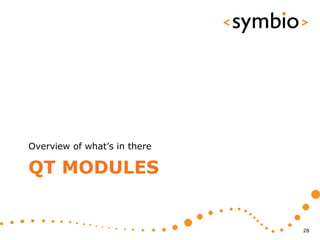 Overview of what’s in there

QT MODULES


                              28
 