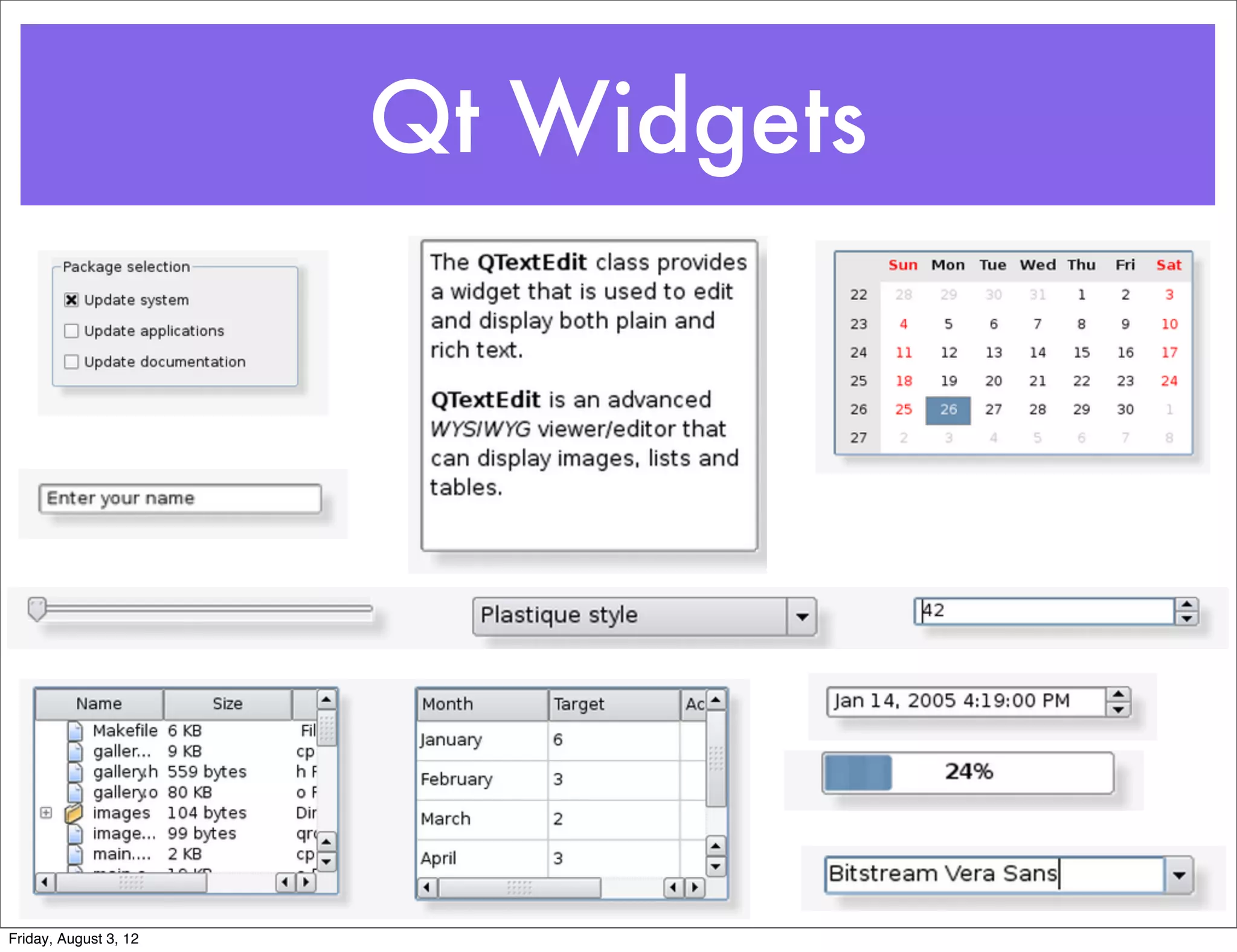Qt Widgets




Friday, August 3, 12
 