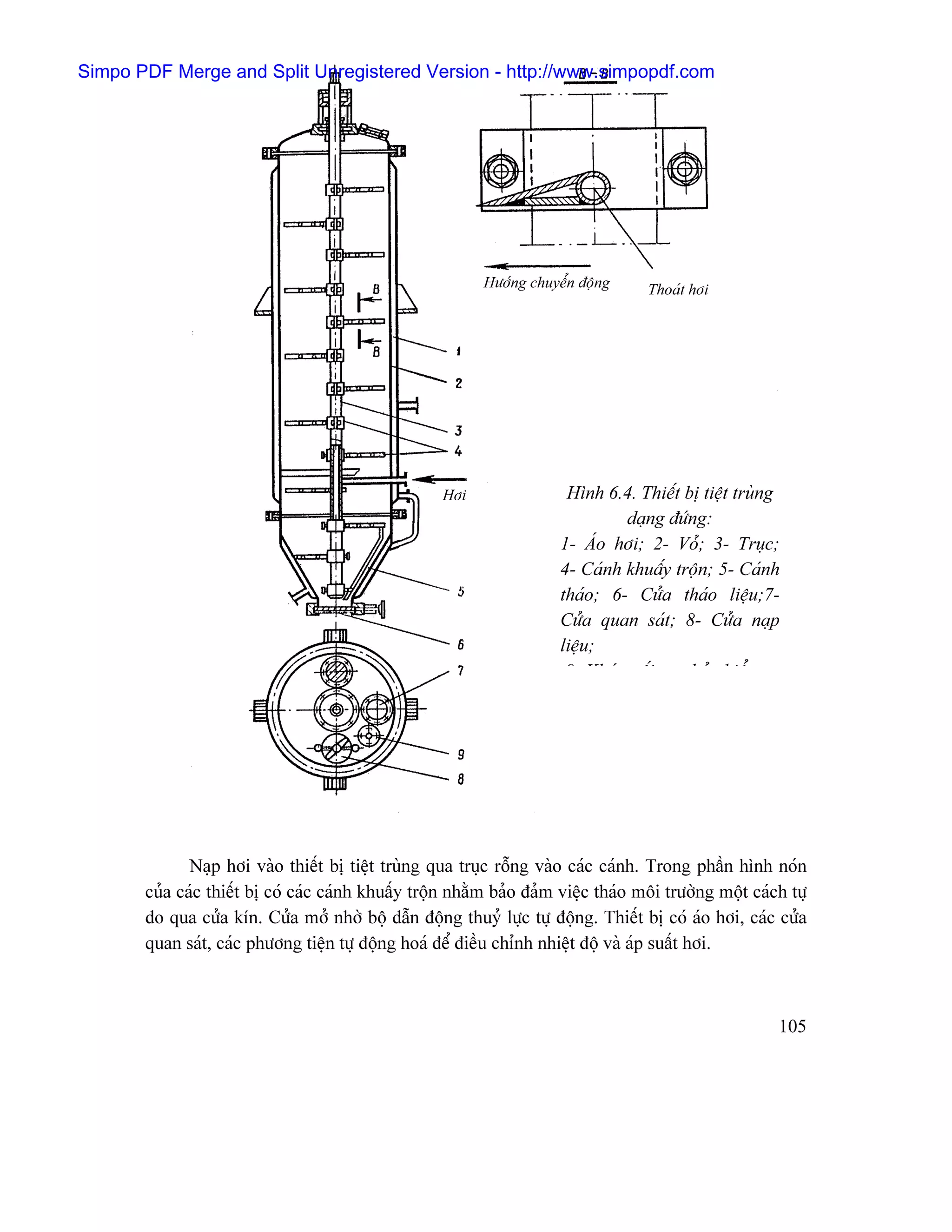 Simpo PDF Merge and Split Unregistered Version - http://www.simpopdf.com




                                                           Hæåïng chuyãøn âäüng     Thoaït håi




                                                    Håi                 Hçnh 6.4. Thiãút bë tiãût truìng
                                                                                daûng âæïng:
                                                                       1- AÏo håi; 2- Voí; 3- Truûc;
                                                                       4- Caïnh khuáúy träün; 5- Caïnh
                                                                       thaïo; 6- Cæía thaïo liãûu;7-
                                                                       Cæía quan saït; 8- Cæía naûp
                                                                       liãûu;
                                                                        9 Kh ï äúi        b í hiãø




              Naûp håi vaìo thiãút bë tiãût truìng qua truûc räùng vaìo caïc caïnh. Trong pháön hçnh noïn
       cuía caïc thiãút bë coï caïc caïnh khuáúy träün nhàòm baío âaím viãûc thaïo mäi træåìng mäüt caïch tæû
       do qua cæía kên. Cæía måí nhåì bäü dáùn âäüng thuyí læûc tæû âäüng. Thiãút bë coï aïo håi, caïc cæía
       quan saït, caïc phæång tiãûn tæû âäüng hoaï âãø âiãöu chènh nhiãût âäü vaì aïp suáút håi.



                                                                                                        105
 