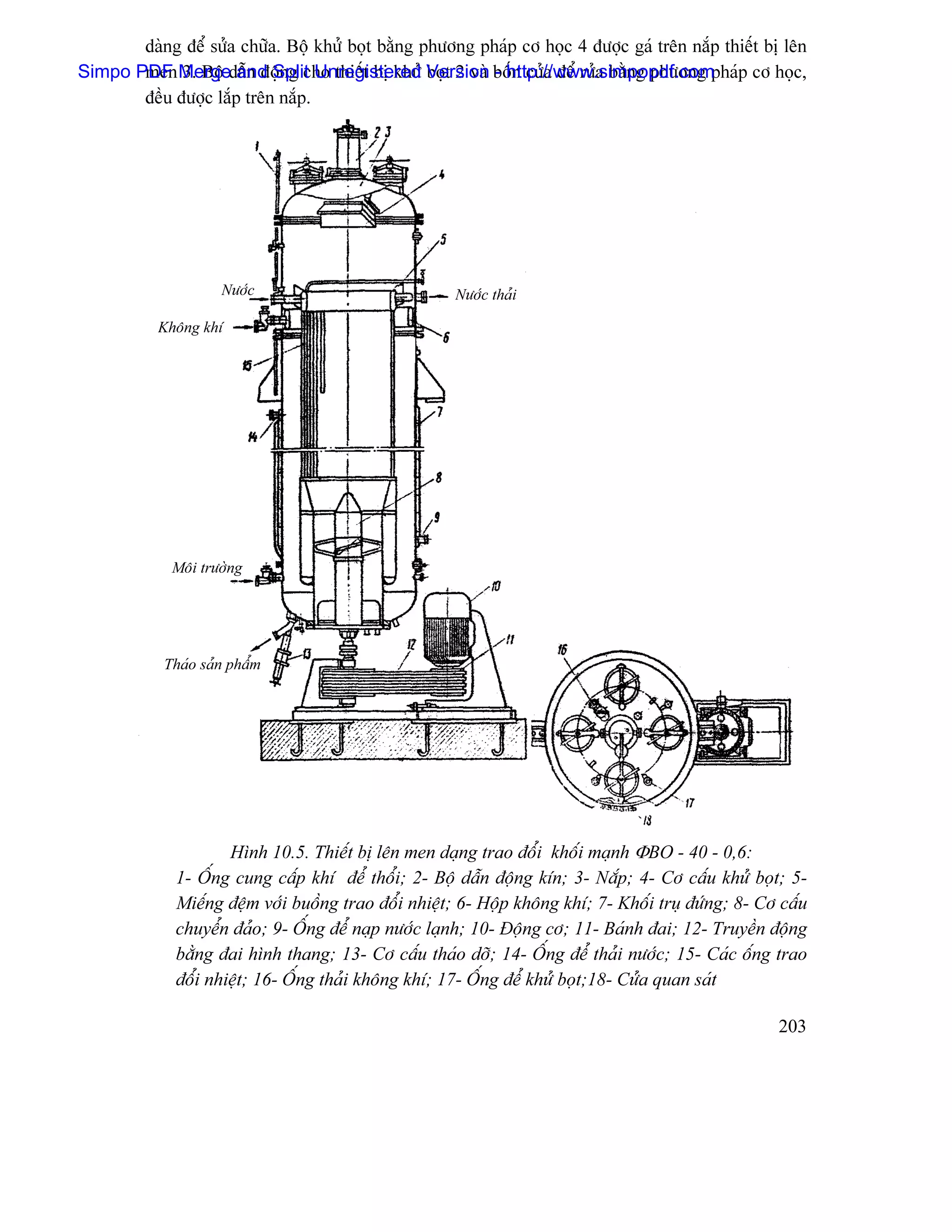 daìng âãø sæía chæîa. Bäü khæí boüt bàòng phæång phaïp cå hoüc 4 âæåüc gaï trãn nàõp thiãút bë lãn
Simpo PDF Mergedáùn âäüng cho thiãút bë khæí Version bäún cæía âãø ræía bàòng phæång phaïp cå hoüc,
       men 3. Bäü and Split Unregistered boüt 2 vaì - http://www.simpopdf.com
       âãöu âæåüc làõp trãn nàõp.




                     Næåïc                            Næåïc thaíi

           Khäng khê




             Mäi træåìng




            Thaïo saín pháøm




                      Hçnh 10.5. Thiãút bë lãn men daûng trao âäøi khäúi maûnh ΦBO - 40 - 0,6:
              1- ÄÚng cung cáúp khê âãø thäøi; 2- Bäü dáùn âäüng kên; 3- Nàõp; 4- Cå cáúu khæí boüt; 5-
              Miãúng âãûm våïi buäöng trao âäøi nhiãût; 6- Häüp khäng khê; 7- Khäúi truû âæïng; 8- Cå cáúu
              chuyãøn âaío; 9- ÄÚng âãø naûp næåïc laûnh; 10- Âäüng cå; 11- Baïnh âai; 12- Truyãön âäüng
              bàòng âai hçnh thang; 13- Cå cáúu thaïo dåî; 14- ÄÚng âãø thaíi næåïc; 15- Caïc äúng trao
              âäøi nhiãût; 16- ÄÚng thaíi khäng khê; 17- ÄÚng âãø khæí boüt;18- Cæía quan saït

                                                                                                     203
 