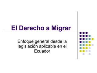 El Derecho a Migrar Enfoque general desde la legislación aplicable en el Ecuador 