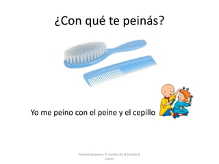 ¿Con qué te peinás?
Yo me peino con el peine y el cepillo
Andrea Sequeira. El sonido de la hierba al
crecer