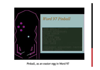 Pinball, as an easter egg in Word 97
 