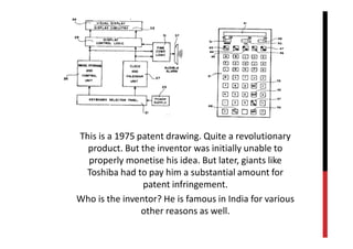 This is a 1975 patent drawing. Quite a revolutionary
  product. But the inventor was initially unable to
  properly monetise his idea. But later, giants like
 Toshiba had to pay him a substantial amount for
                patent infringement.
Who is the inventor? He is famous in India for various
                other reasons as well.
 