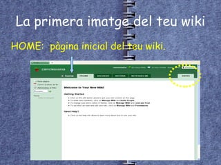 La primera imatge del teu wiki HOME:  pàgina inicial del teu wiki. 