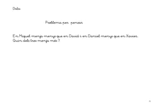 Data:


                  Problema per pensar



En Miquel menja menys que en David i en Daniel menys que en Xavier.
Quin dels tres menja més ?




                                                                      51
 