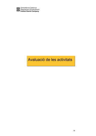 Generalitat de Catalunya
Departament d’Ensenyament
Institut Damià Campeny




         Avaluació de les activitats




                                       78
 