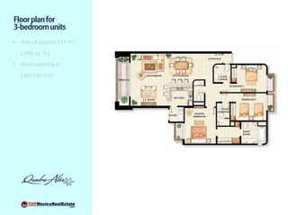 Floor plan for
3-bedroom units
•	   Ar ea of appro x. 1 7 7 m2

     ( 1 905 sq. f t . )

•	   Pr ices st a rt ing at

     $ 382, 590 USD
 