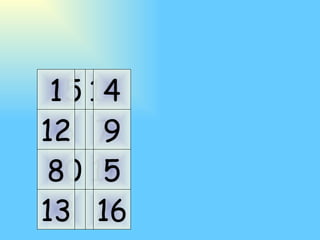 11 10 7 6 14 15 2 3 5 9 4 16 8 12 1 13 