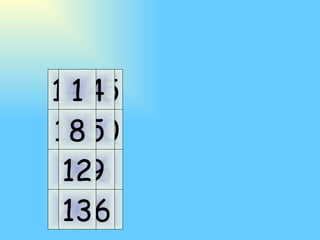 11 10 7 6 14 15 2 3 5 9 4 16 8 12 1 13 