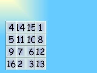 11 10 7 6 14 15 2 3 5 9 4 16 8 12 1 13 