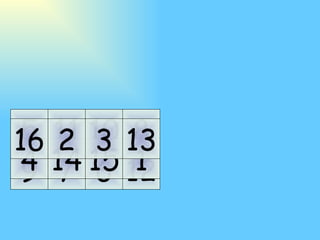 11 10 7 6 14 15 2 3 5 9 4 16 8 12 1 13 