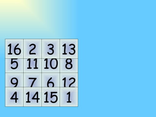 11 10 7 6 14 15 2 3 5 9 4 16 8 12 1 13 