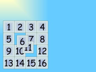 1 5 9 13 2 10 14 3 7 15 4 8 12 16 11 6 