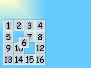 1 5 9 13 2 10 14 3 7 15 4 8 12 16 11 6 