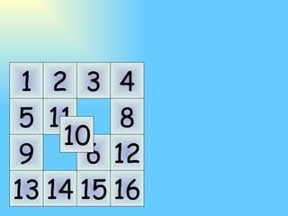 1 5 9 13 2 6 14 3 11 15 4 8 12 16 7 10 