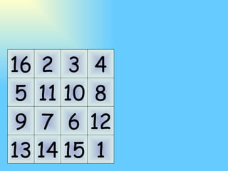 5 9 13 2 6 10 14 3 7 11 15 4 8 12 16 1 