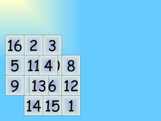 1 5 9 2 6 10 14 3 7 11 15 8 12 16 4 13 