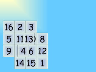 1 5 9 2 6 10 14 3 7 11 15 8 12 16 4 13 