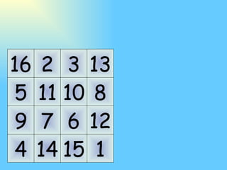 1 5 9 14 7 11 8 12 16 4 13 2 3 10 6 15 