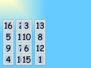 1 5 9 14 7 11 8 12 16 4 13 2 3 10 6 15 