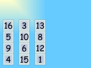 1 5 9 14 7 11 8 12 16 4 13 2 3 10 6 15 