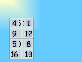 11 10 7 6 14 15 2 3 5 9 4 16 8 12 1 13 