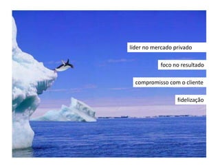 líder no mercado privado

           foco no resultado

  compromisso com o cliente

                  fidelização
 