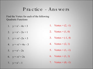 Quadratic Equations Graphing