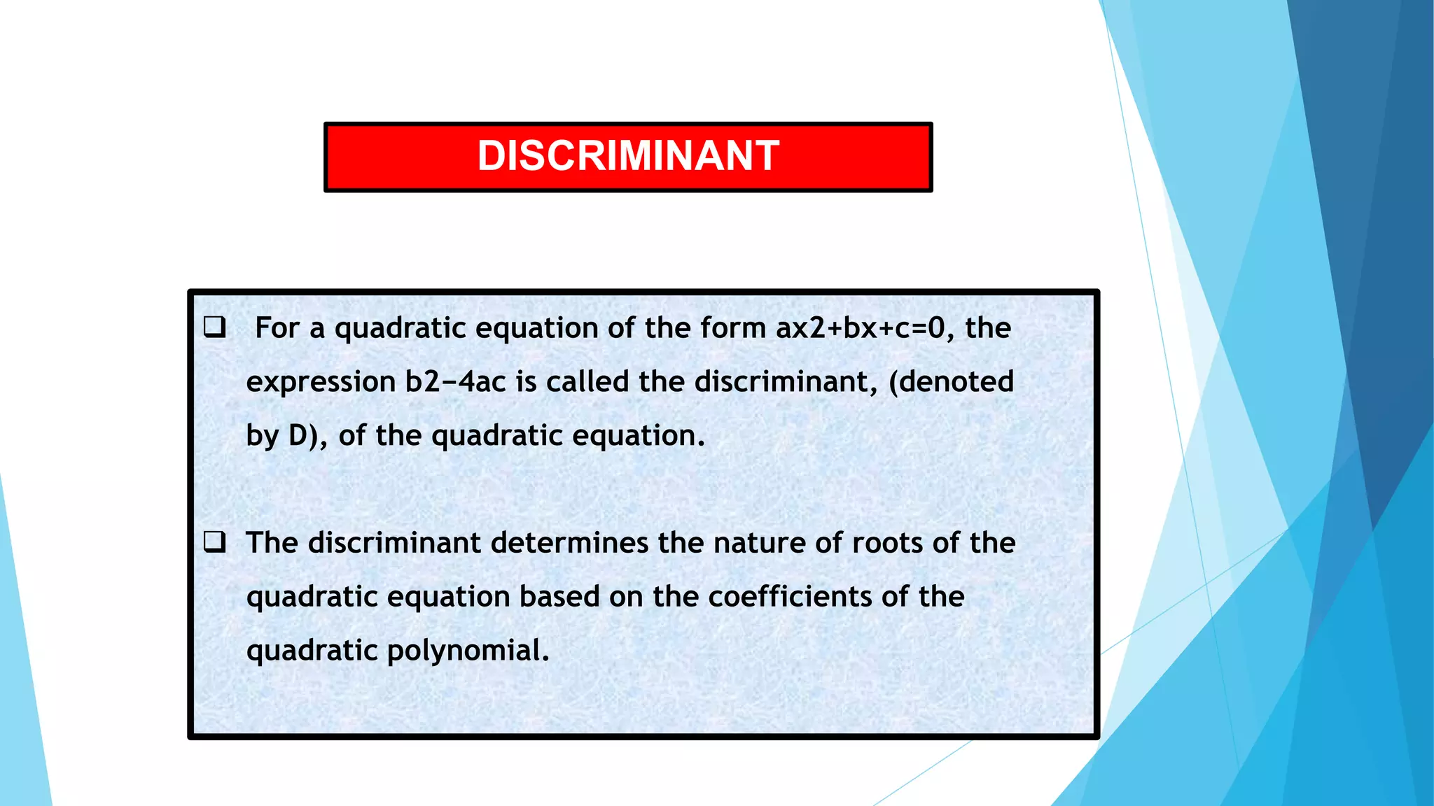 Quadratic equations class 10 | PPTX