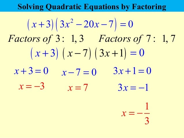 Quadratic Equations That Factorise