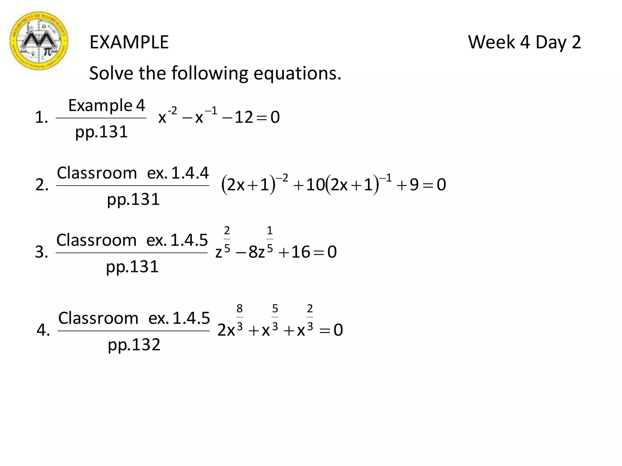 Week 4 Day 1PRODUCT OF ROOTSProduct of roots = (r) (s)