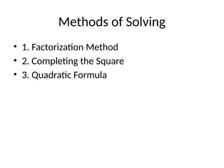 Quadratic Equations for Class 10 Mathematics | PPTX