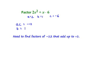 Quadratic factorisation 'box' method