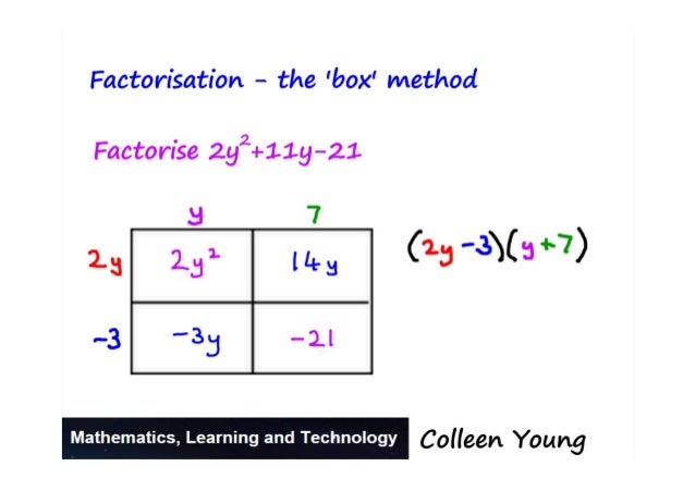 quadratic factorisation box method box method