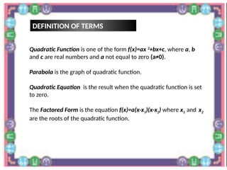 quadratic function : introduction and graphs | PPTX
