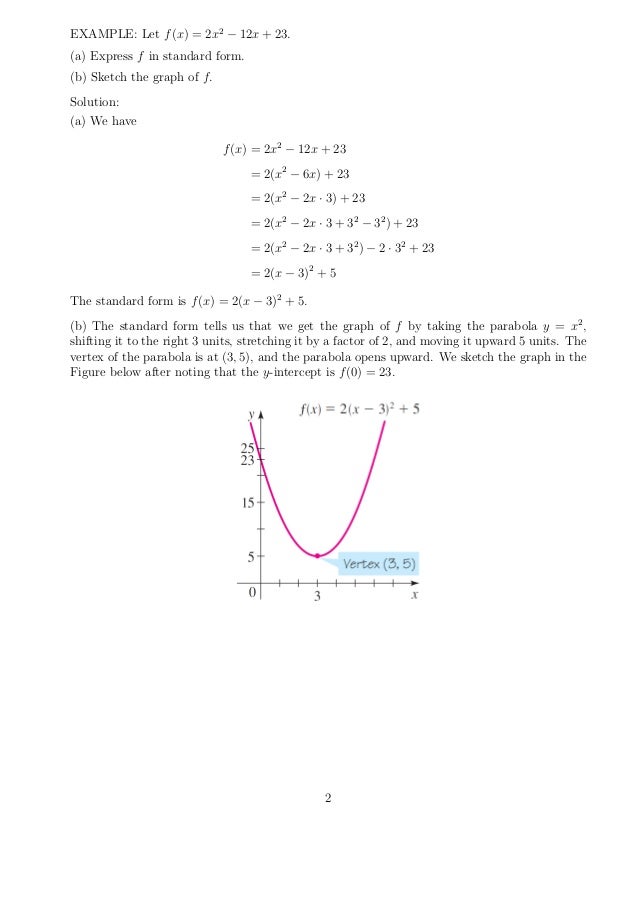 quadratic functions and models express f in standard form