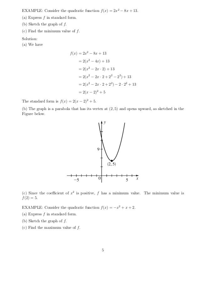 quadratic functions and models express f in standard form