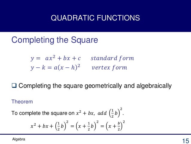 quadratics completing the square vertex form