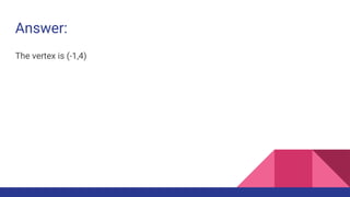 Answer:
The vertex is (-1,4)
 