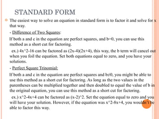 The Many Forms of Quadratic Equations | PPT