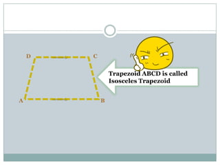D C
A B
Trapezoid ABCD is called
Isosceles Trapezoid
 