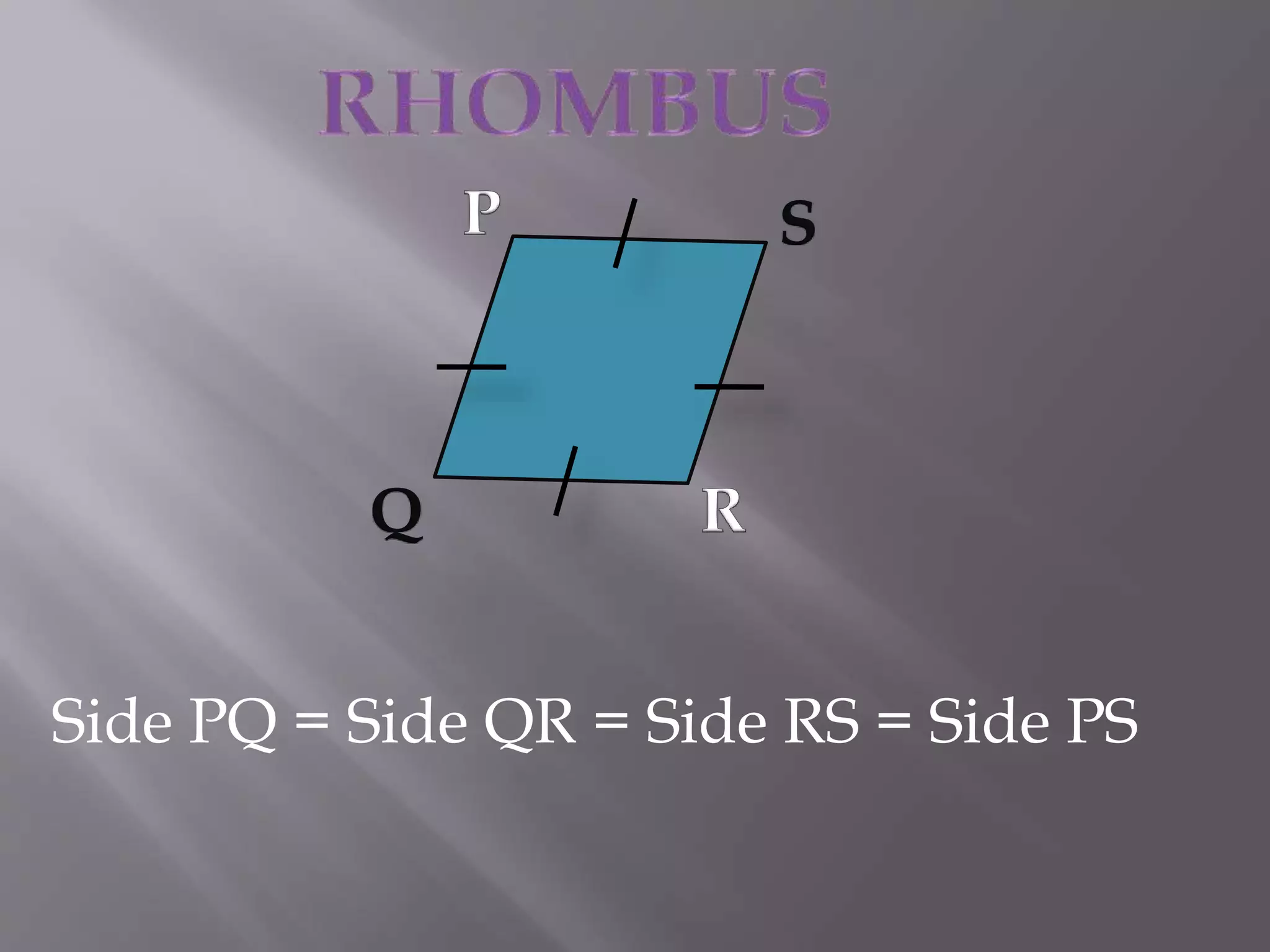 Side PQ = Side QR = Side RS = Side PS 
 