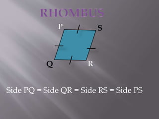 Side PQ = Side QR = Side RS = Side PS 
 