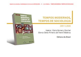 Quadro de conteúdos e habilidades do Currículo de SOCIOLOGIA - X - Livro Didático   : TEMPOS MODERNOS, TEMPOS DE SOCIOLOGIA
 